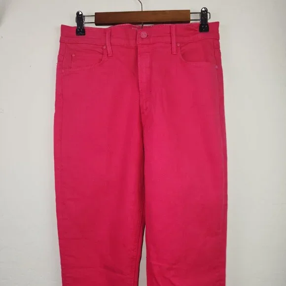 Mother High Waisted Runaway Slice Heel Women's Sz 32 Hot Pink Skinny Flare Jeans